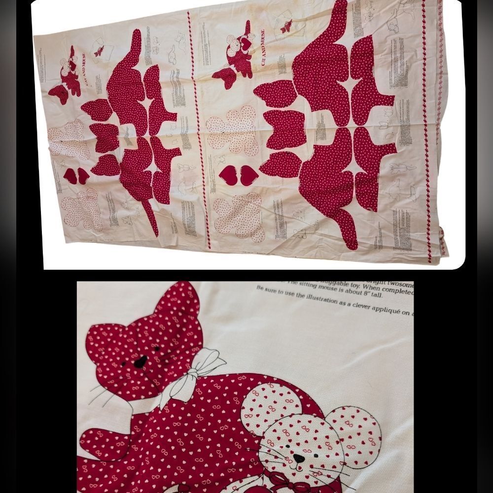 Vintage red & white heart print cat mouse fabric sewing pattern